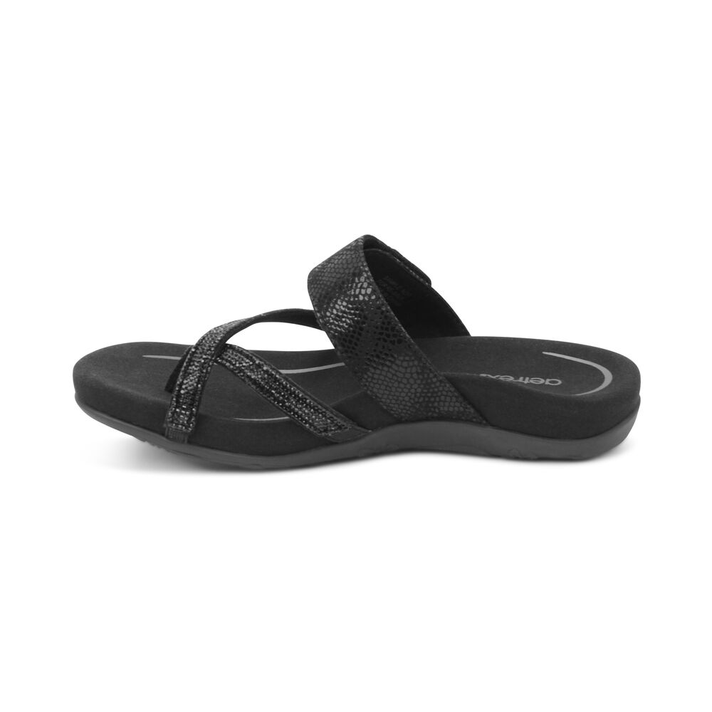 Aetrex Women's Izzy Adjustable Sandals - Black | USA AHHQEHL